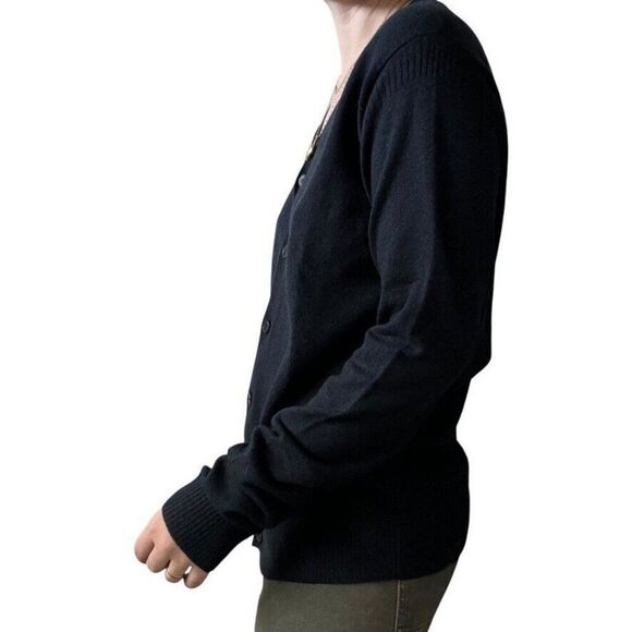 All Saints Womens Navy Blue 100% Wool Preppy Minimalist V Neck Cardigan Sz L - Picture 7 of 7